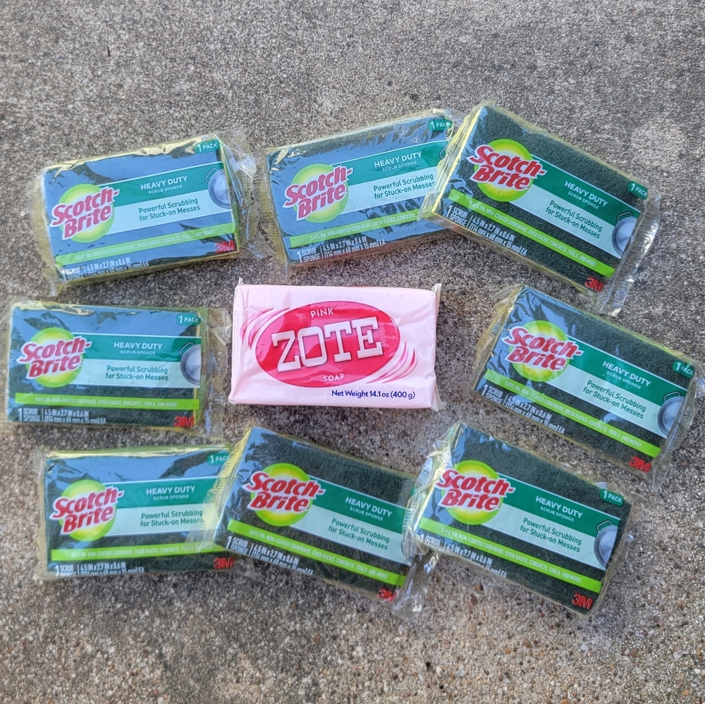 Mixed Cleaning Lot Pink Zote Soap & Scotch Brite Heavy Duty Scrub Sponges NEW